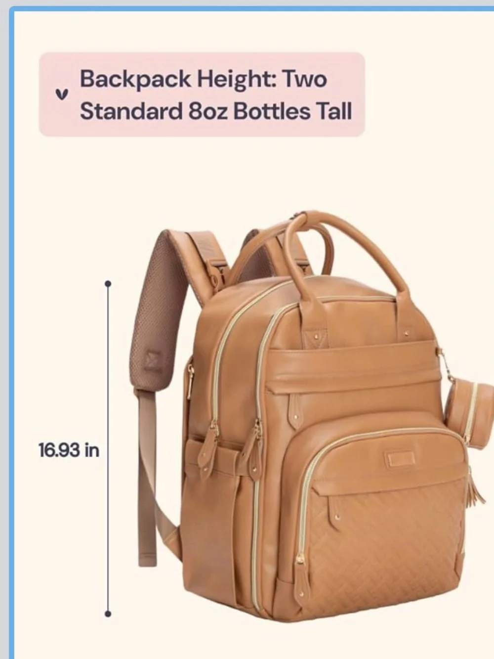 BabbleRoo Vegan Tan Leather Diaper Bag Backpack - Baby - Picture 4 of 5